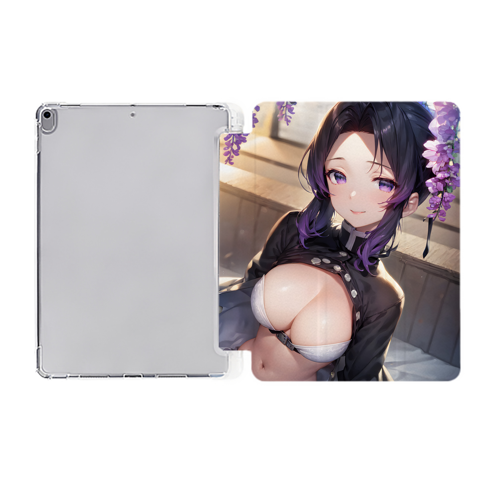 （画像用） 鬼滅の刃（きめつのやいば）蟲柱-胡蝶 しのぶ／こちょう しのぶ Kochou Shinobu IPad ケース ペン収納付き 三つ折りスタンド PUレザー×シリコン 対応機種9.5/10.5/10.9インチ